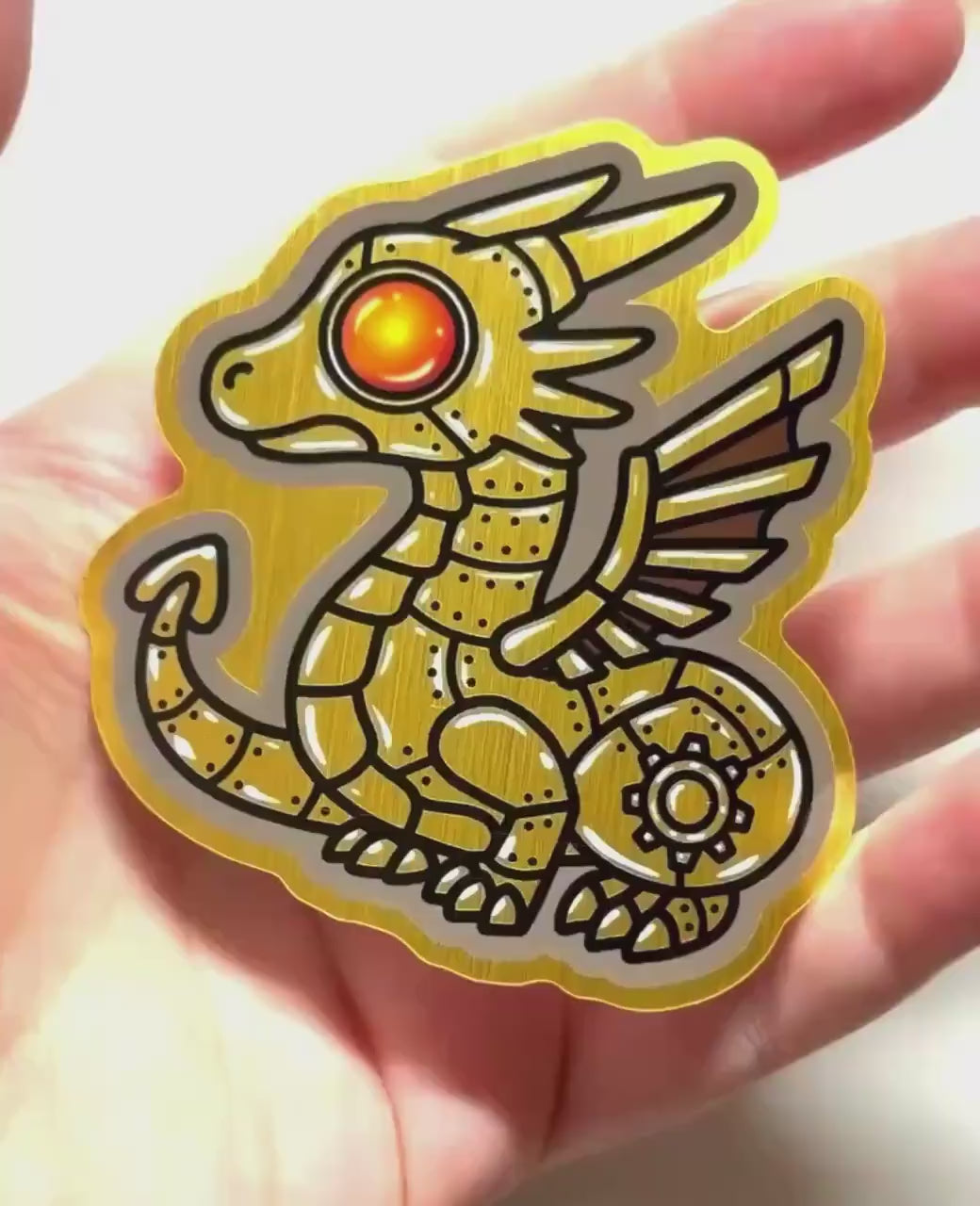 Steampunk Dragon Metallic Brushed Gold Sticker 3 inch