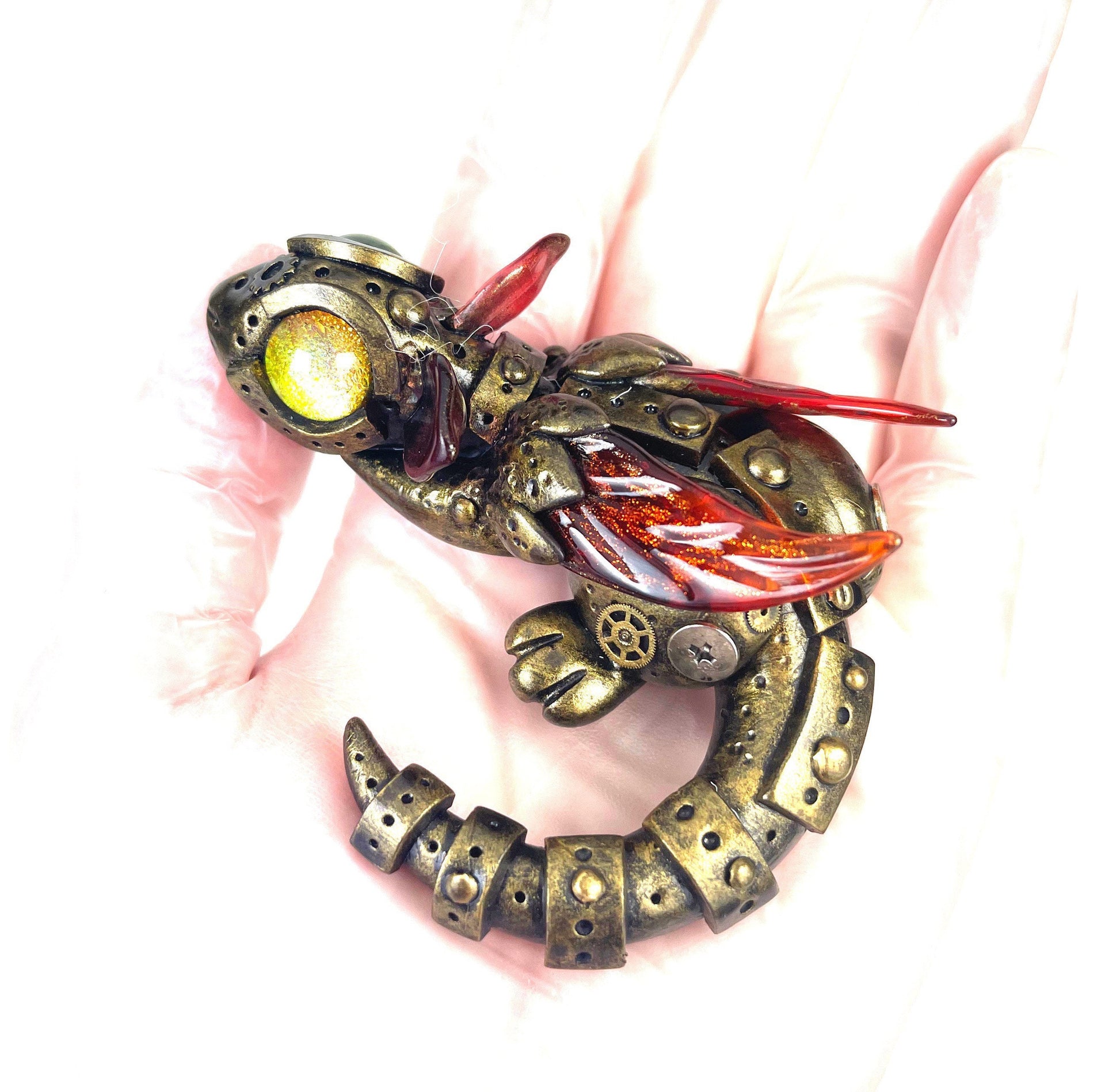 READY TO SHIP Handmade Steampunk dragon sculpture one of a kind ooak