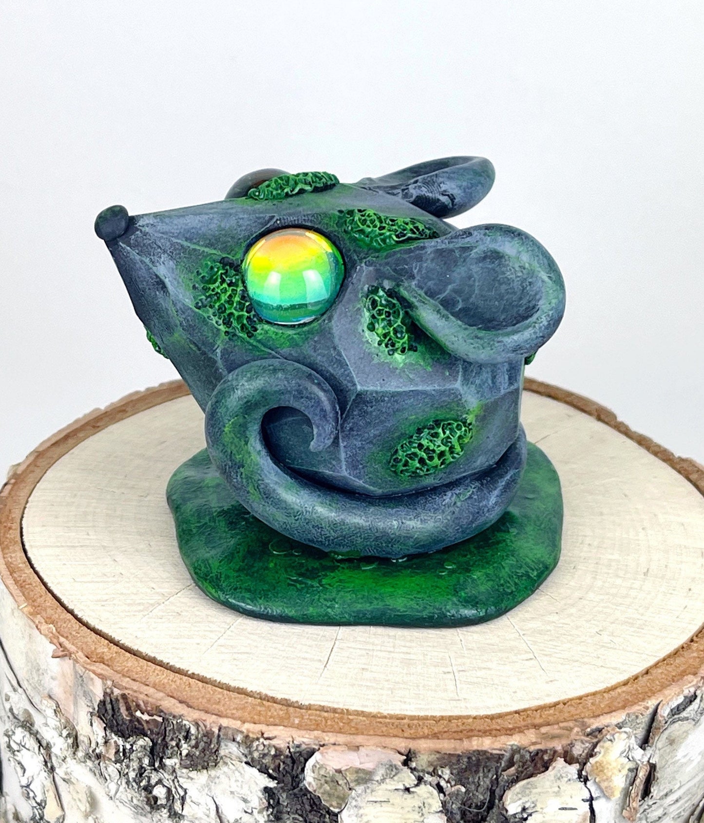 Mossy Stone Mouse Handmade Sculpture