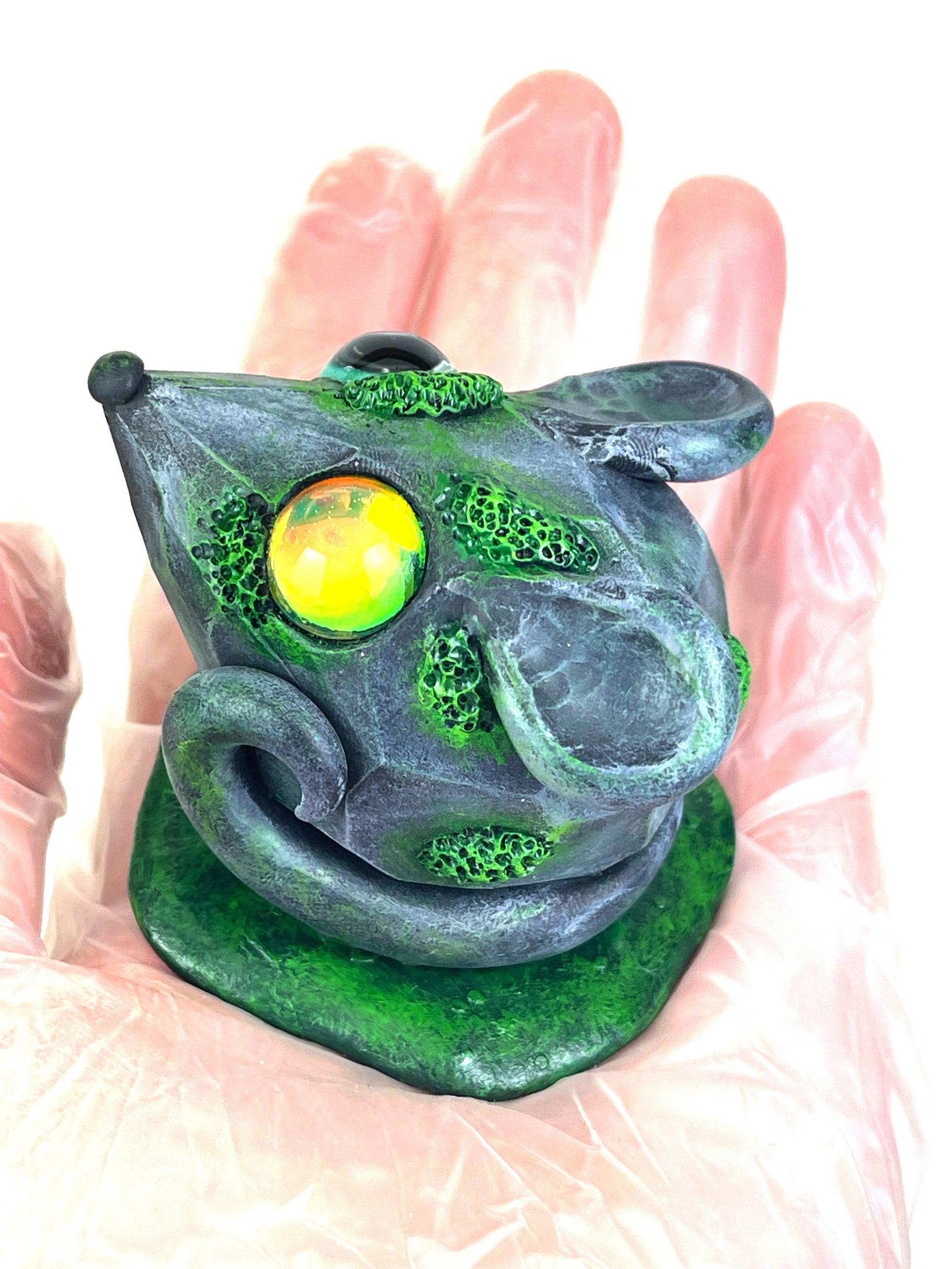 Mossy Stone Mouse Handmade Sculpture