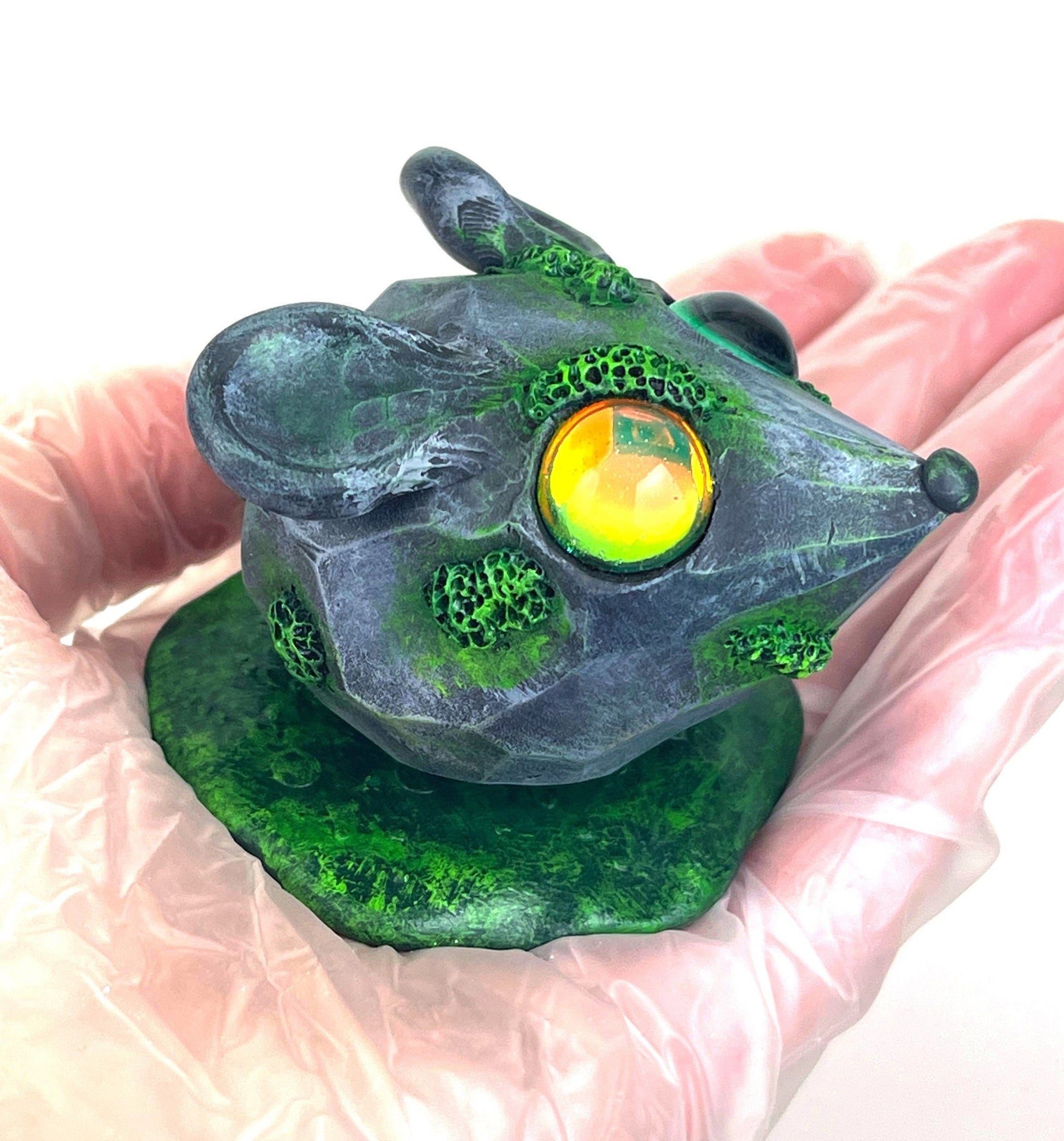 Mossy Stone Mouse Handmade Sculpture