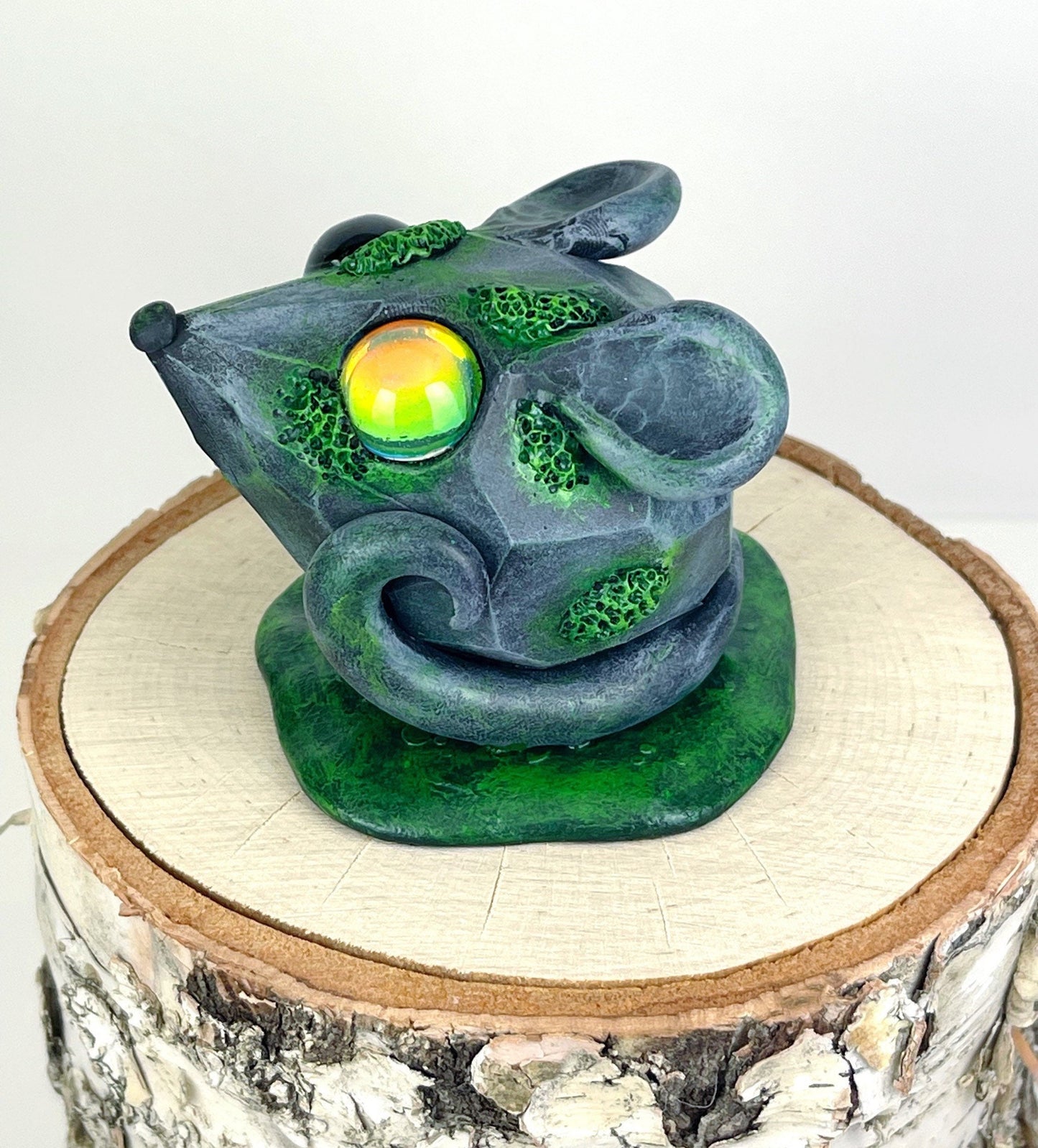 Mossy Stone Mouse Handmade Sculpture