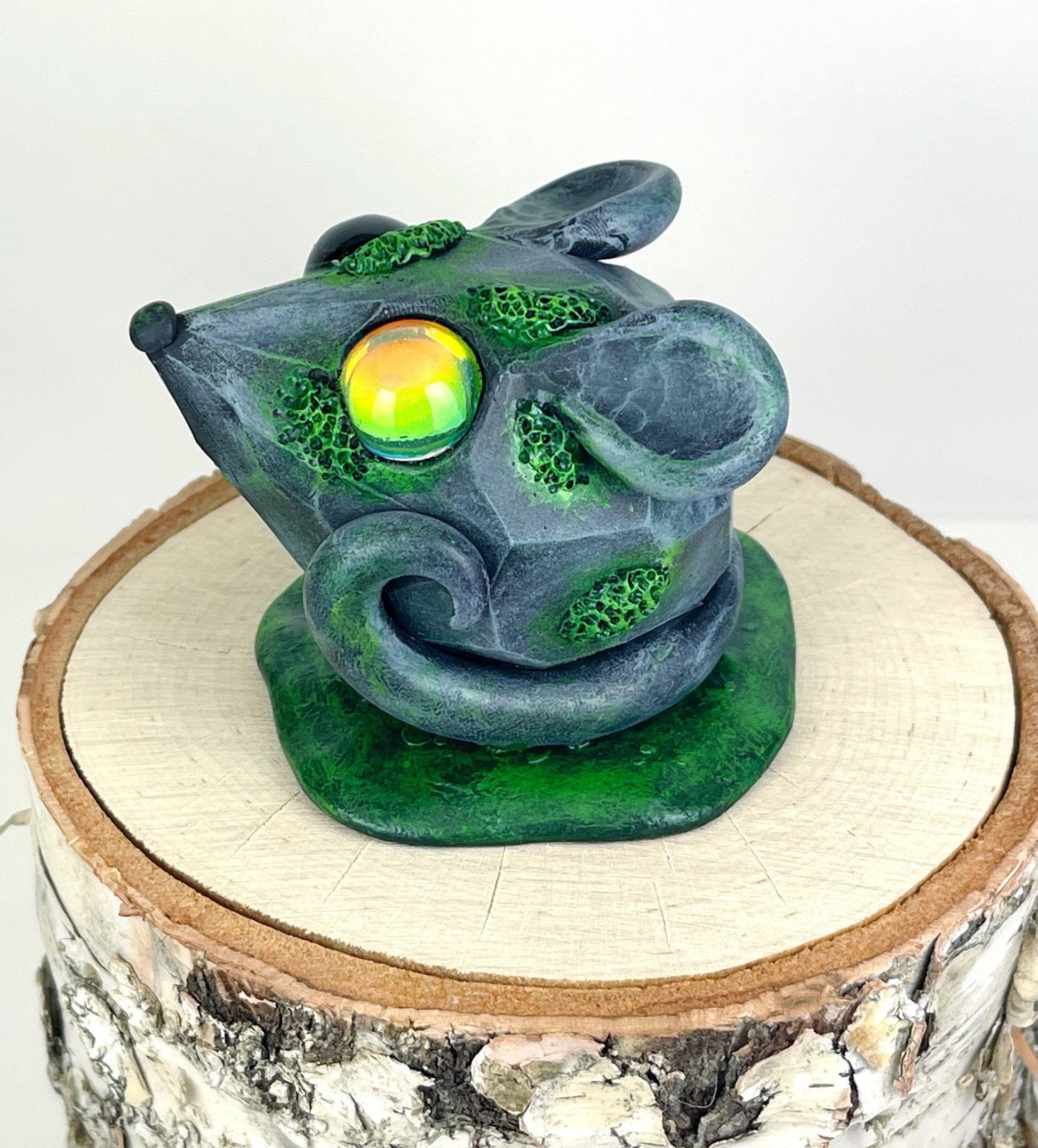 Mossy Stone Mouse Handmade Sculpture