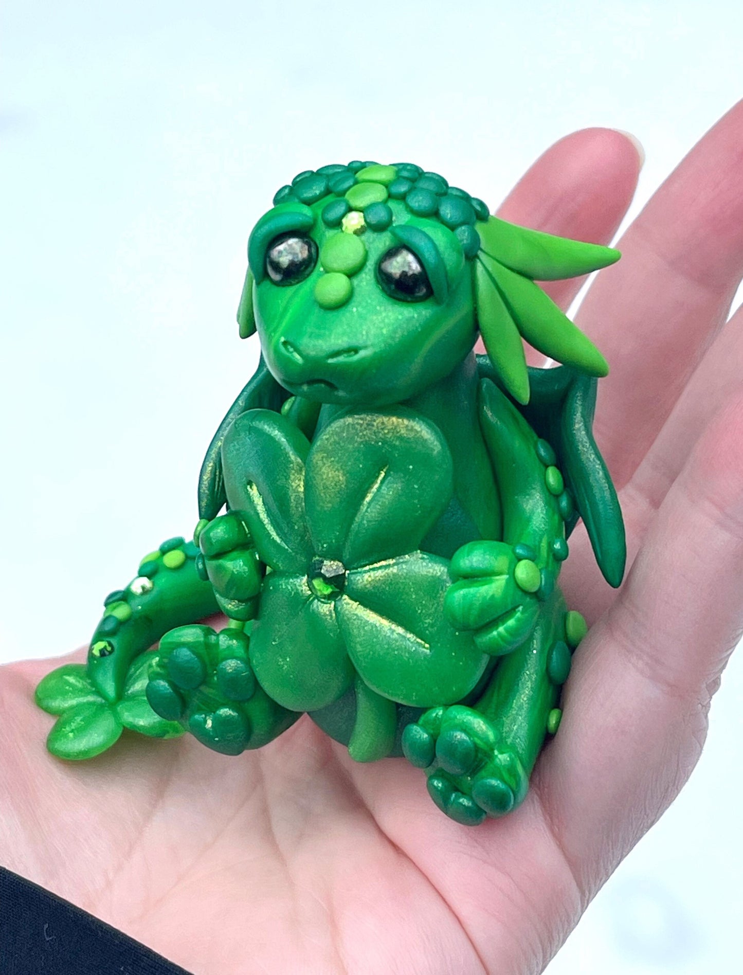 Lucky Clover Dragon sculpture ooak