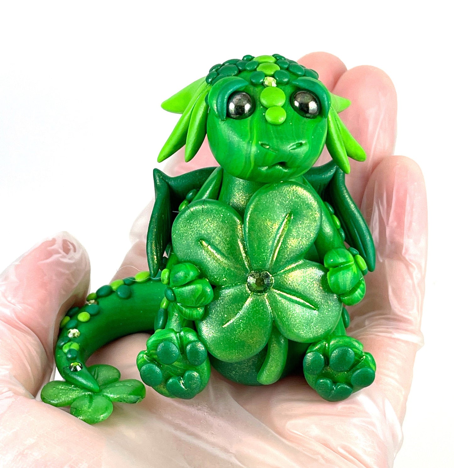 Lucky Clover Dragon sculpture ooak