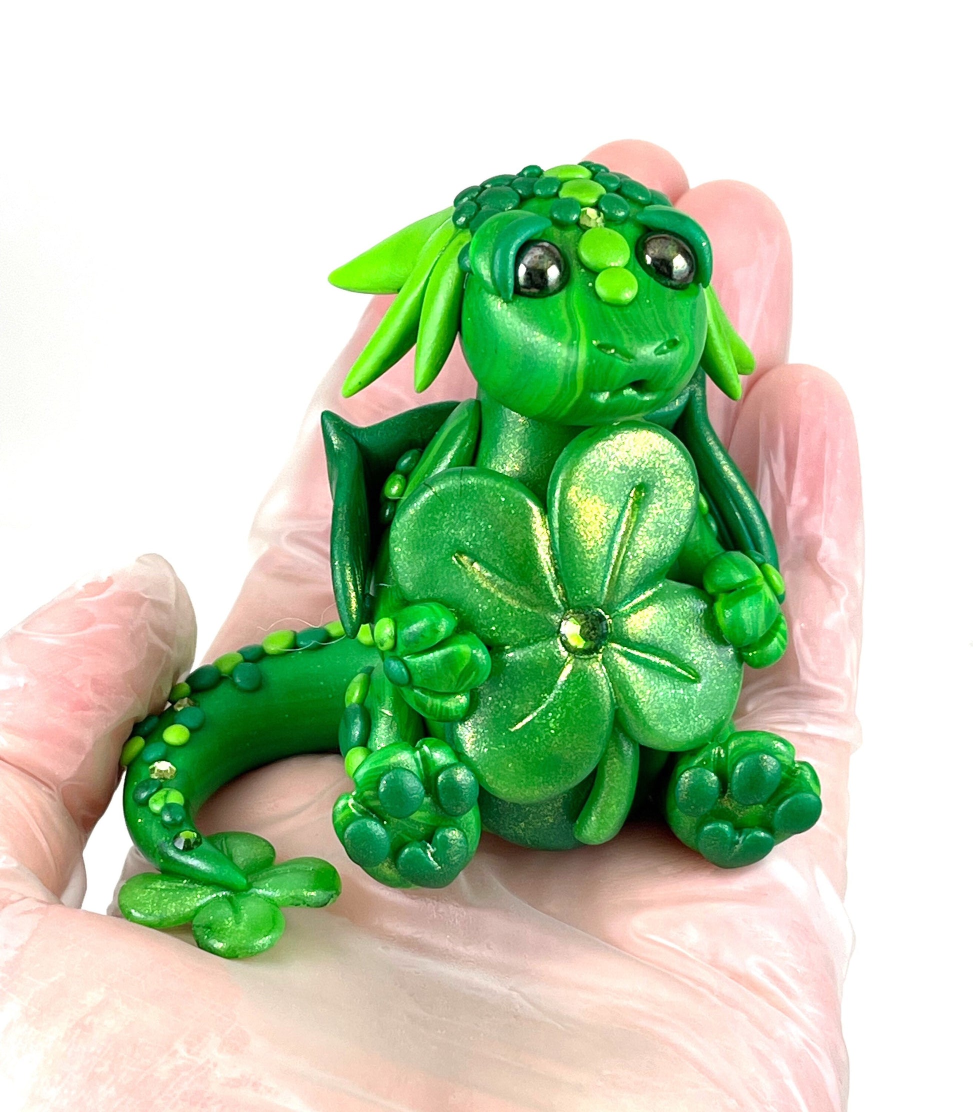 Lucky Clover Dragon sculpture ooak