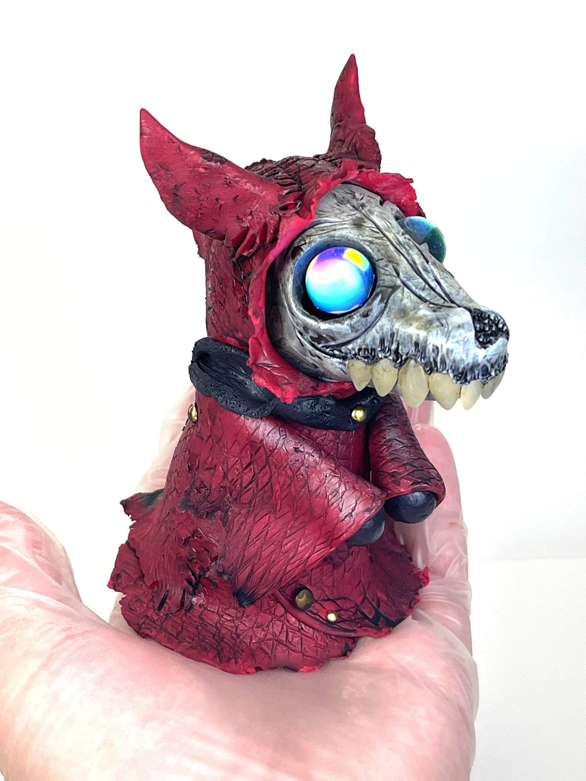 Little Red Wolf sculpture ooak