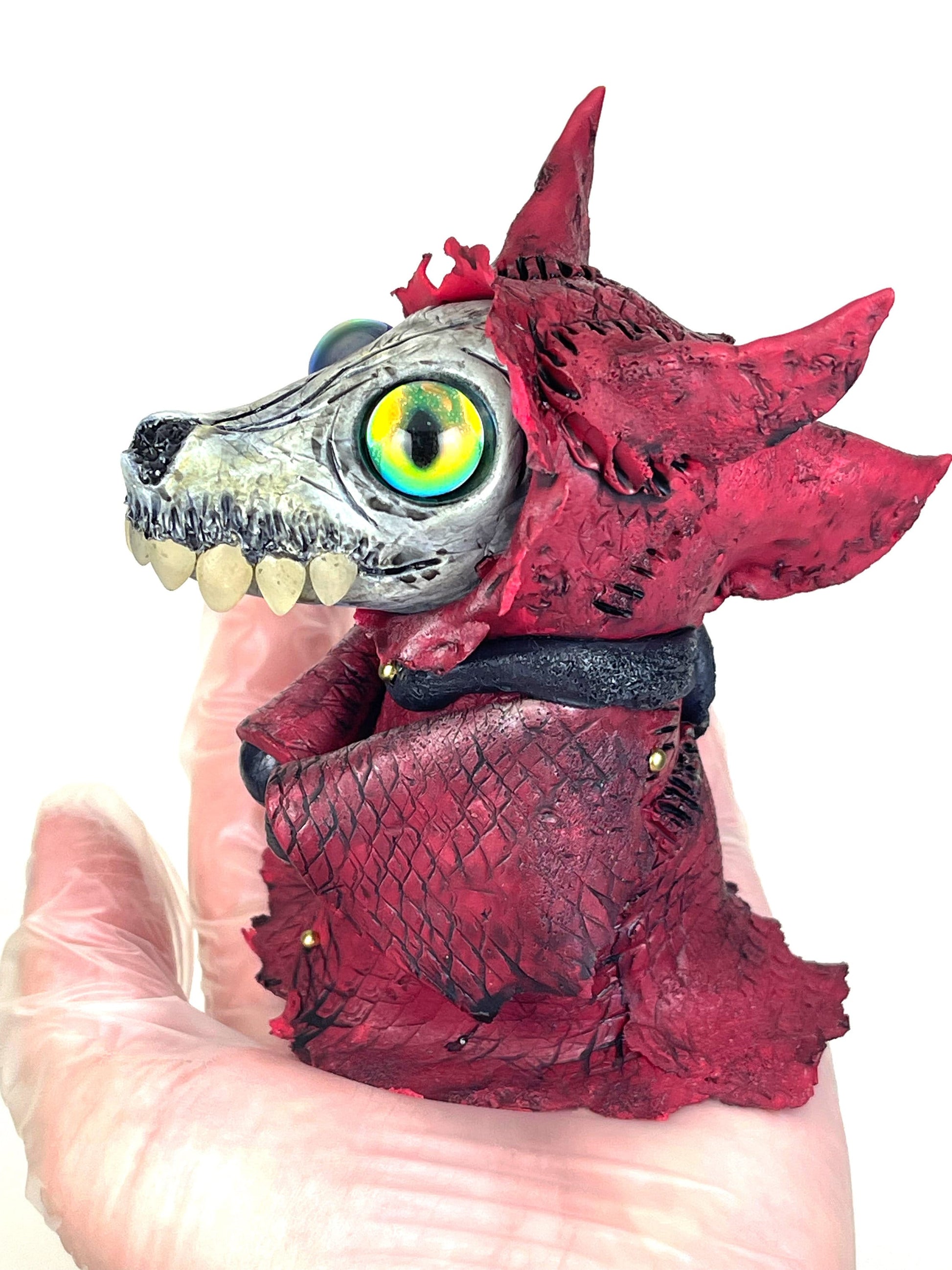 Little Red Wolf sculpture ooak