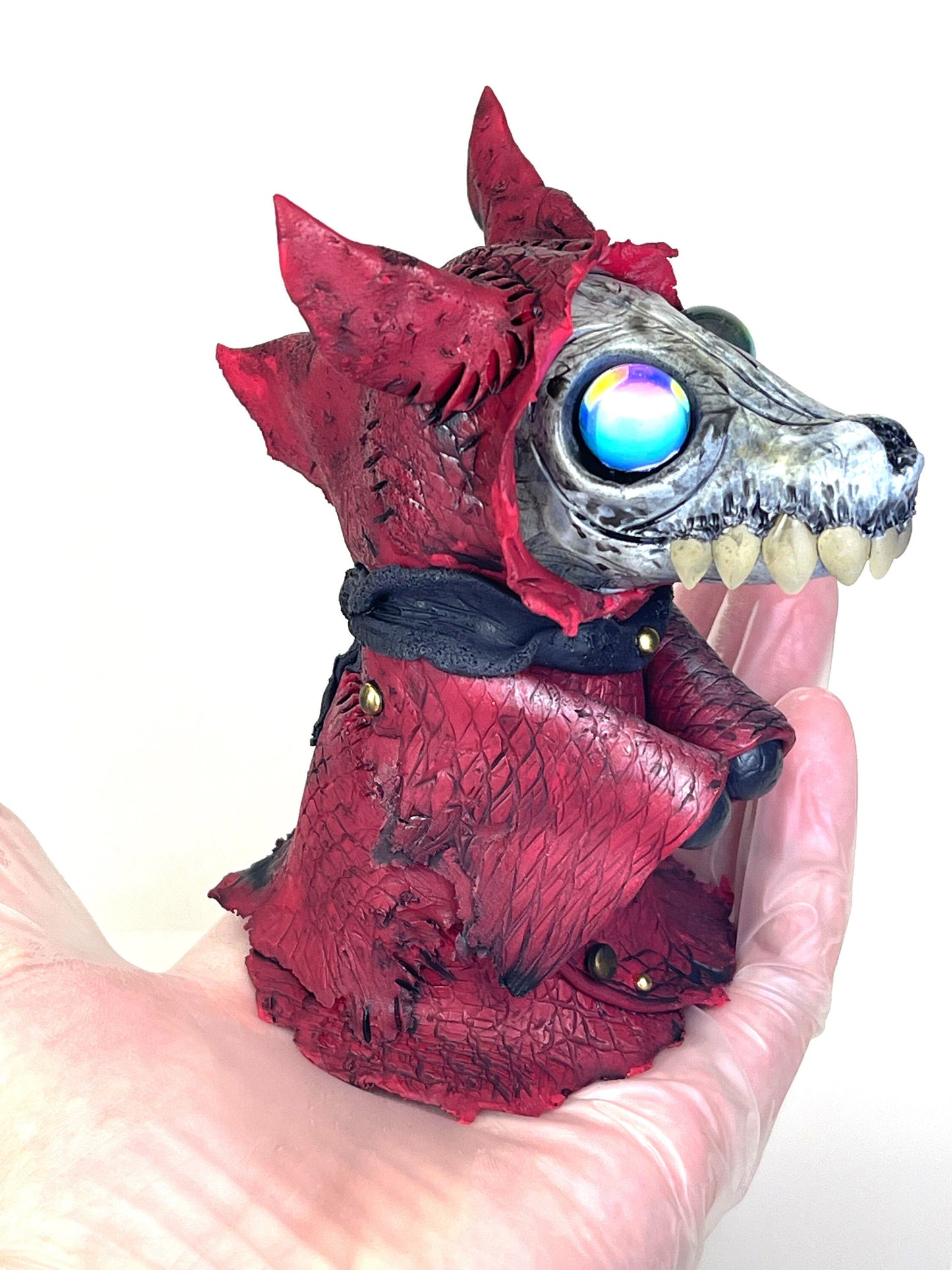 Little Red Wolf sculpture ooak