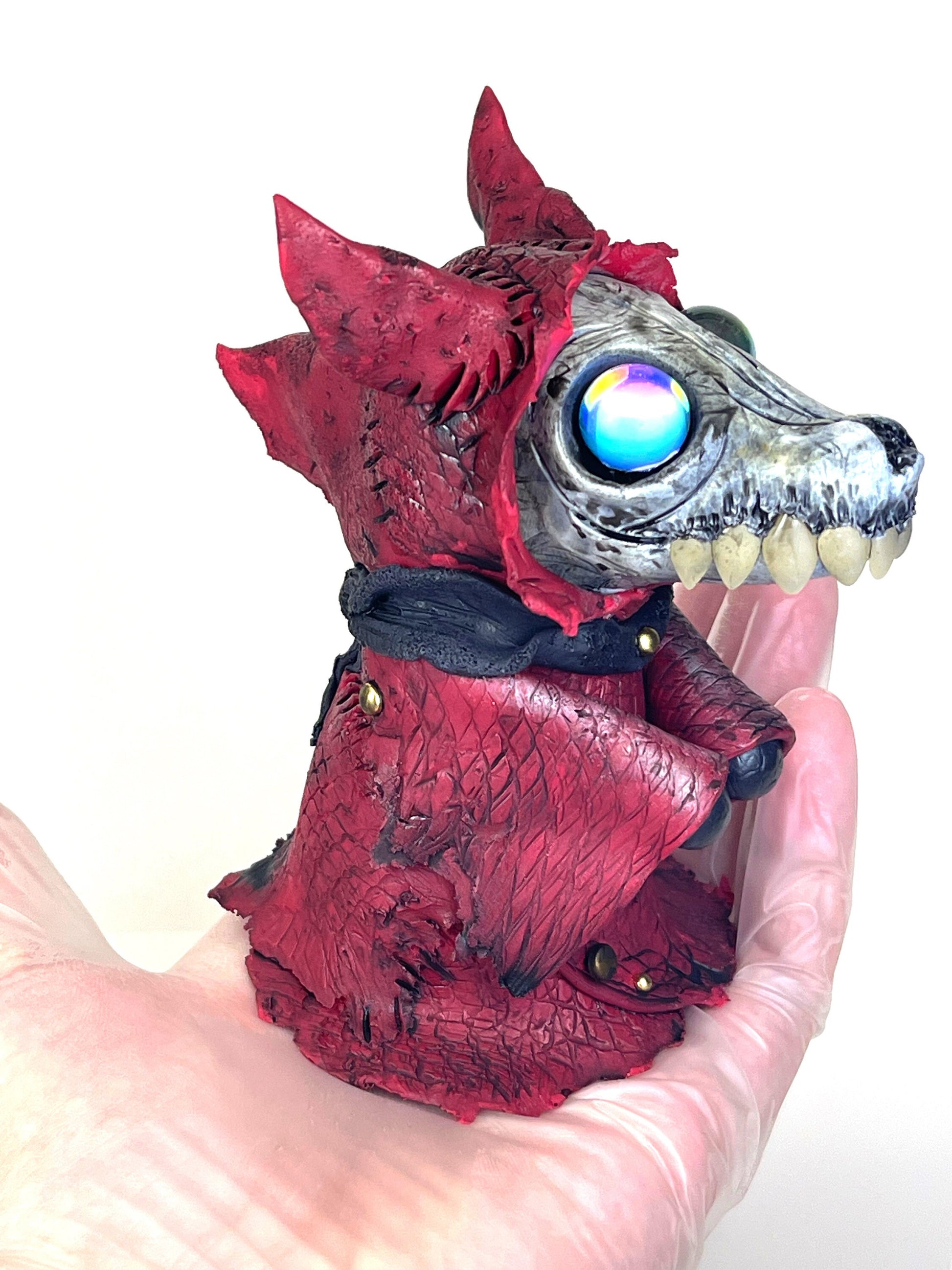 Little Red Wolf sculpture ooak