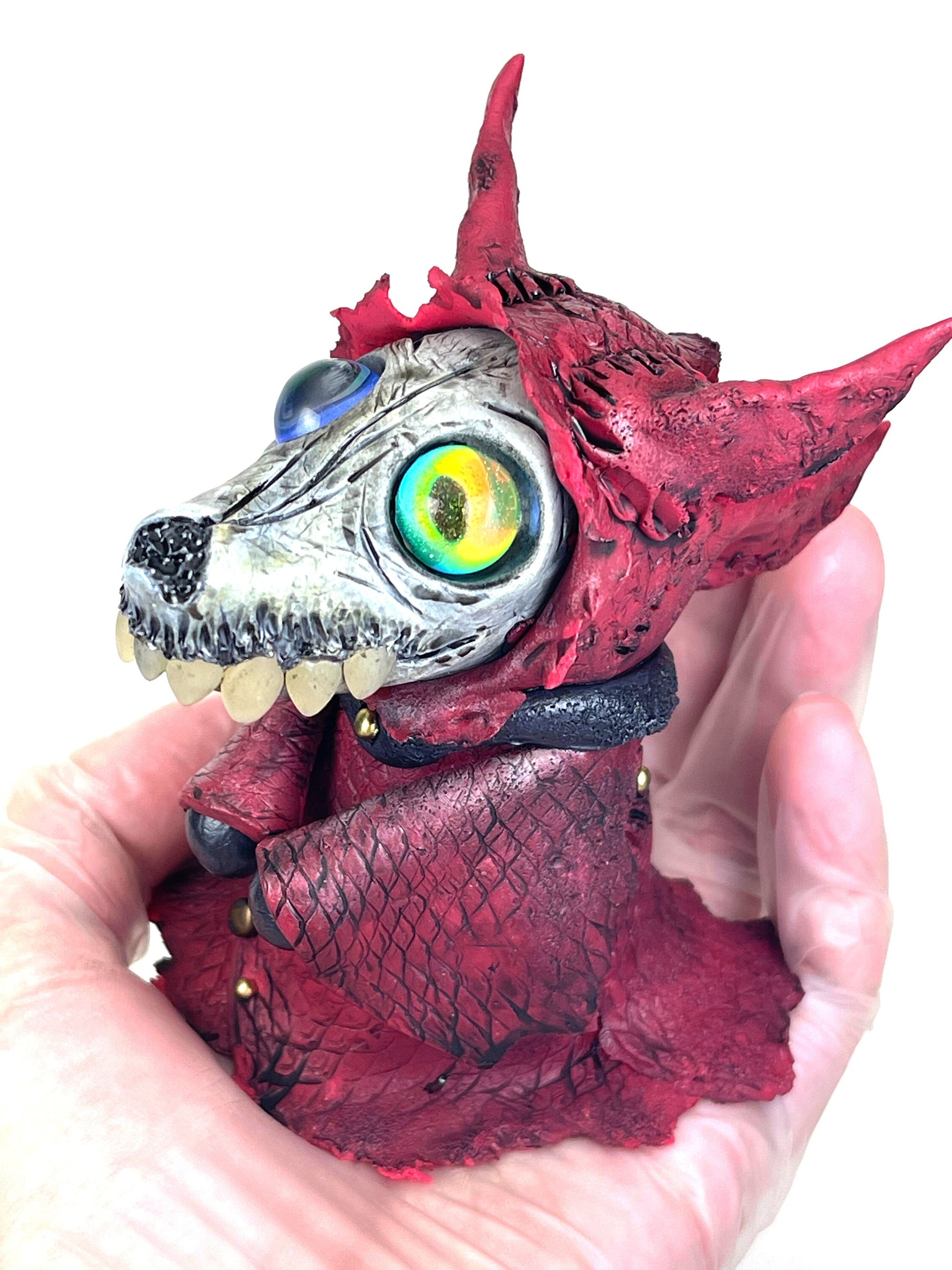 Little Red Wolf sculpture ooak