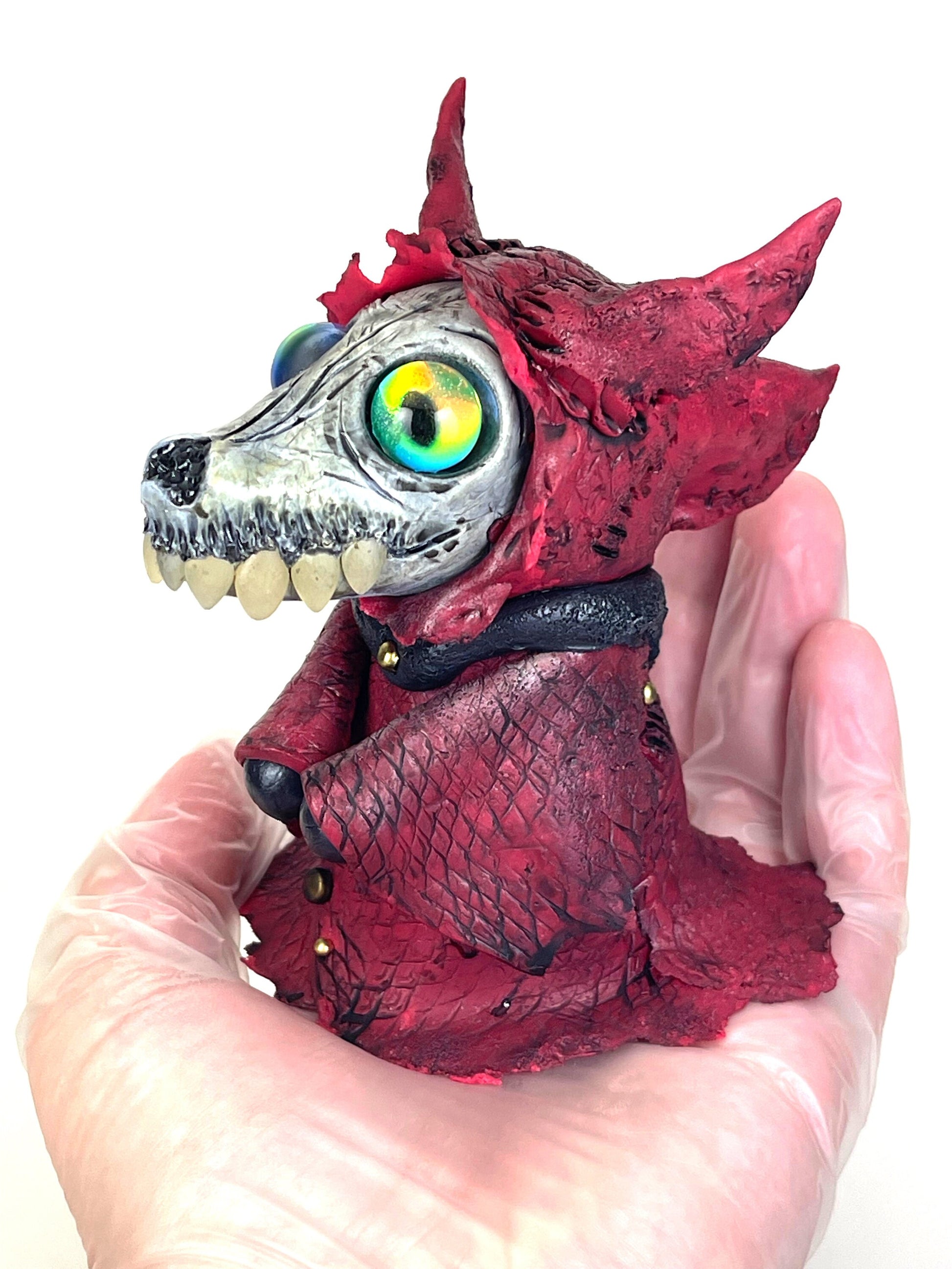 Little Red Wolf sculpture ooak