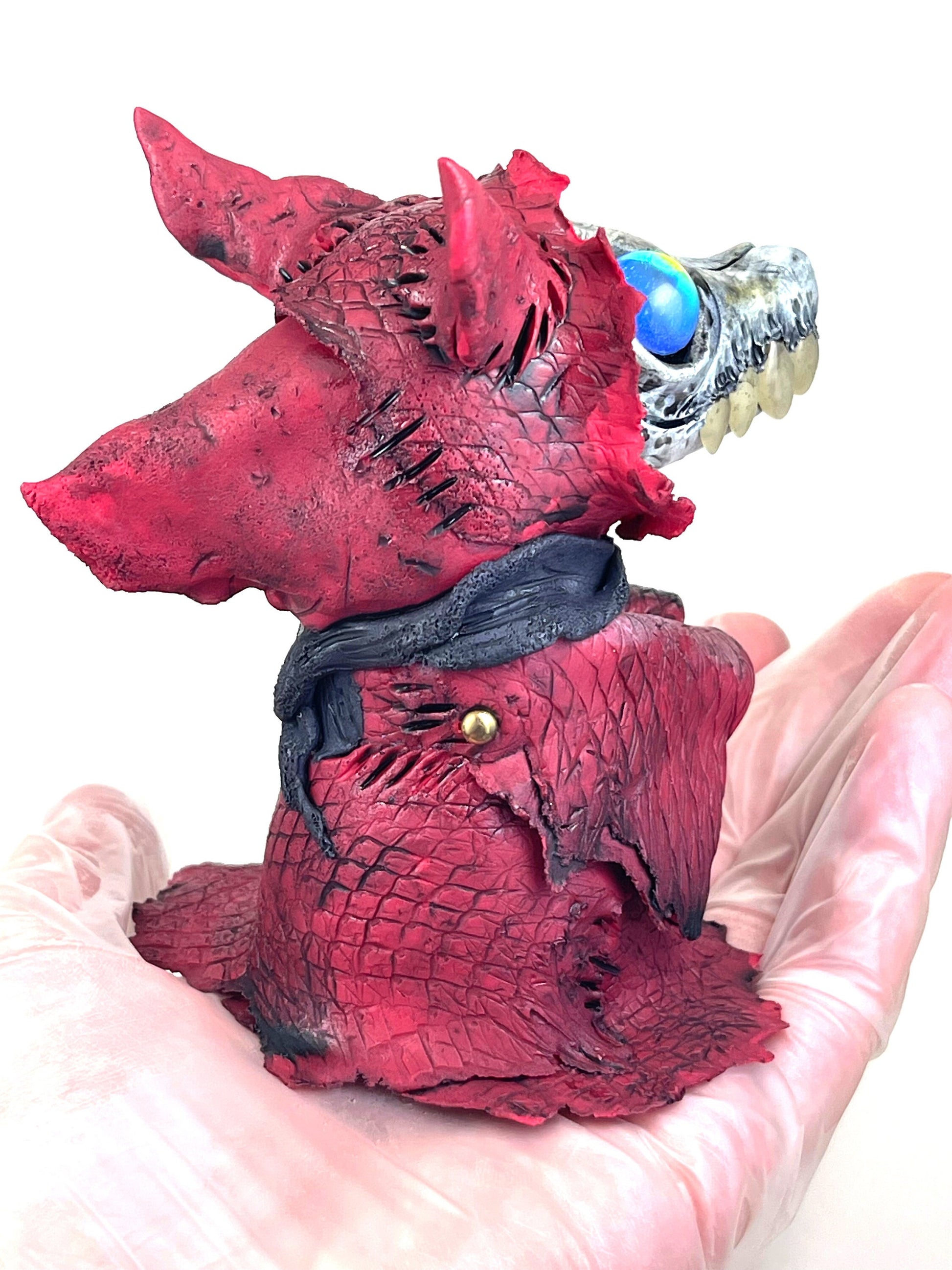 Little Red Wolf sculpture ooak