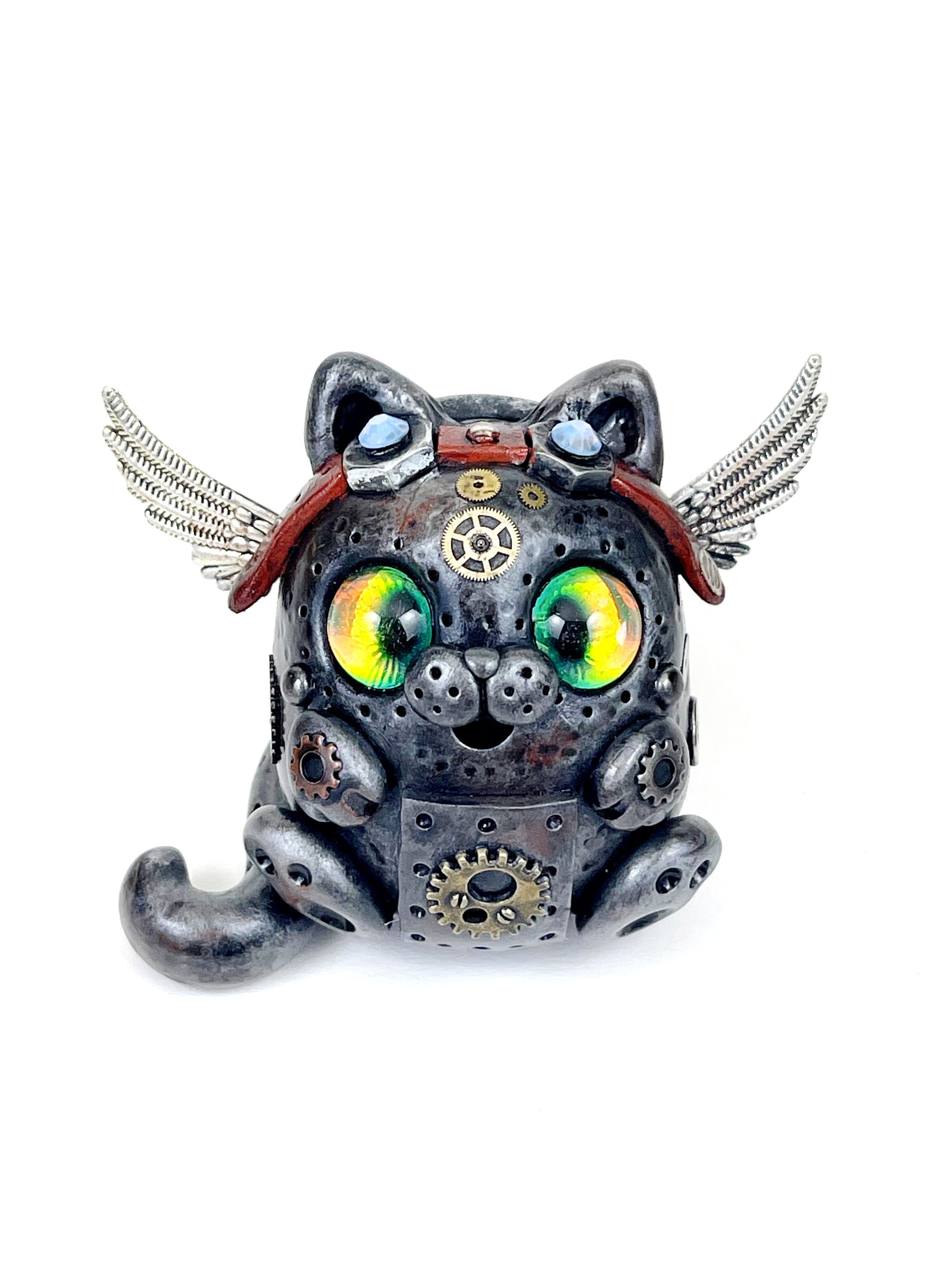 Handmade Steampunk Pilot Cat sculpture one of a kind ooak