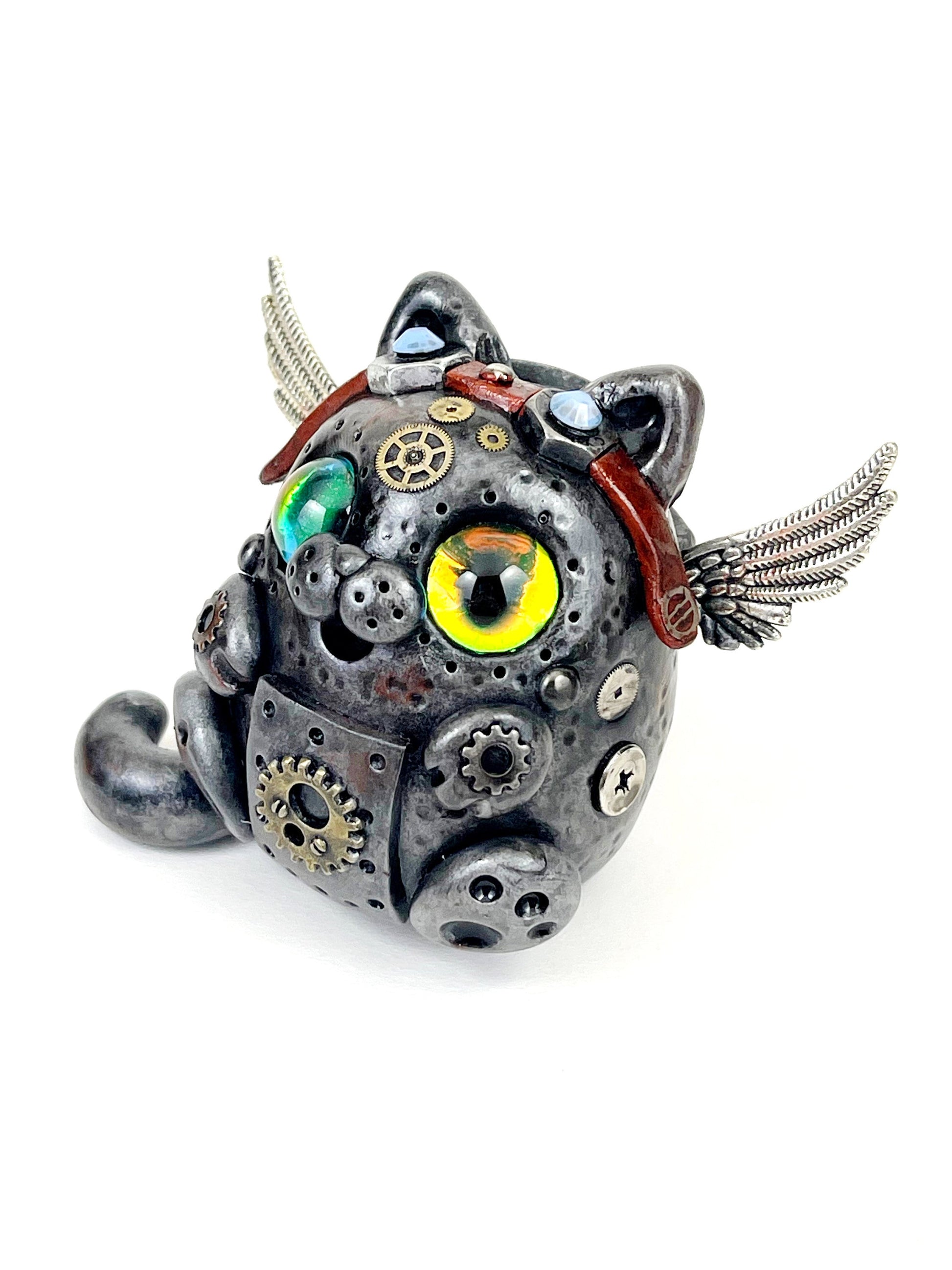 Handmade Steampunk Pilot Cat sculpture one of a kind ooak