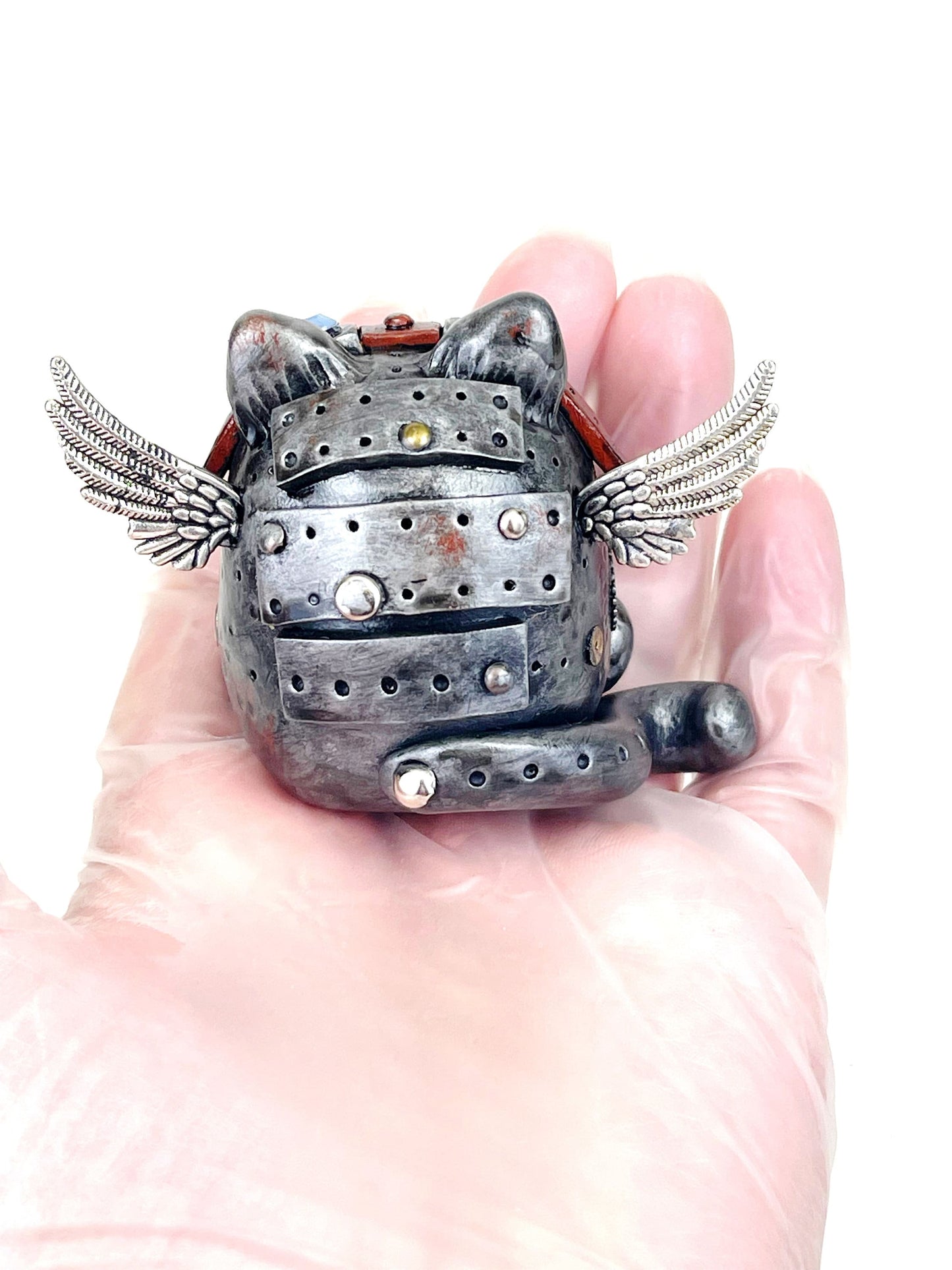 Handmade Steampunk Pilot Cat sculpture one of a kind ooak