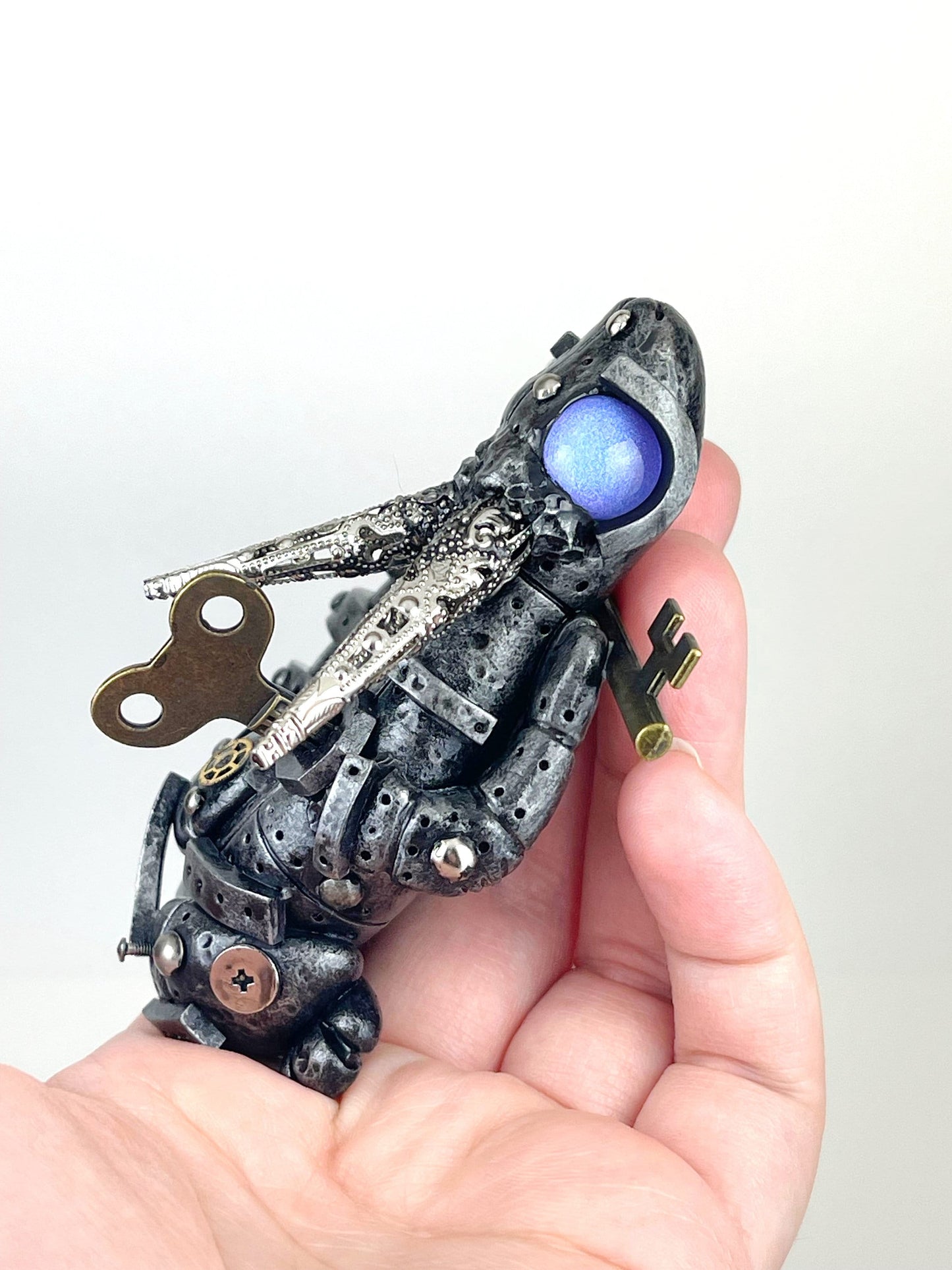 Handmade Steampunk dragon with key sculpture one of a kind ooak