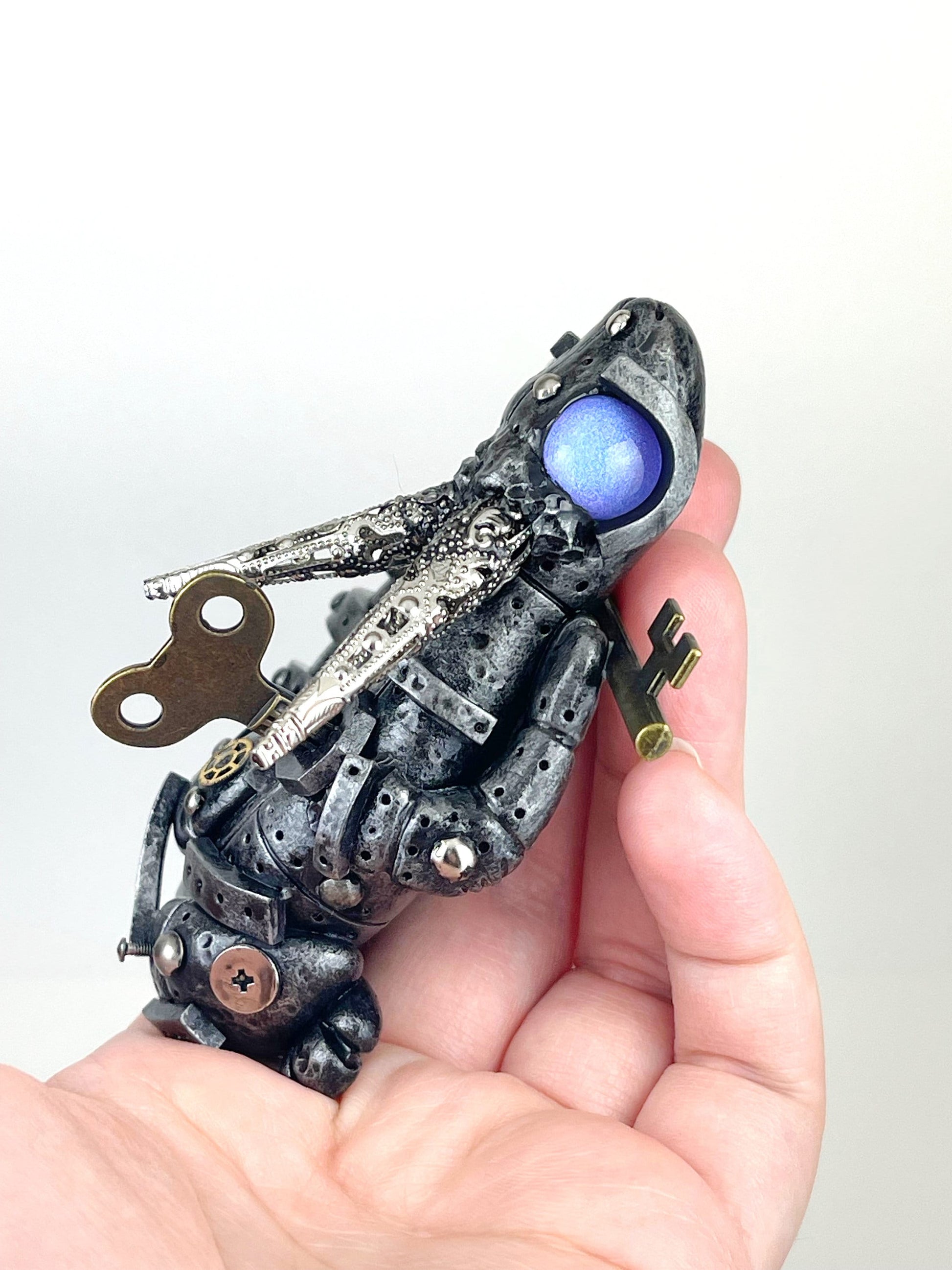 Handmade Steampunk dragon with key sculpture one of a kind ooak