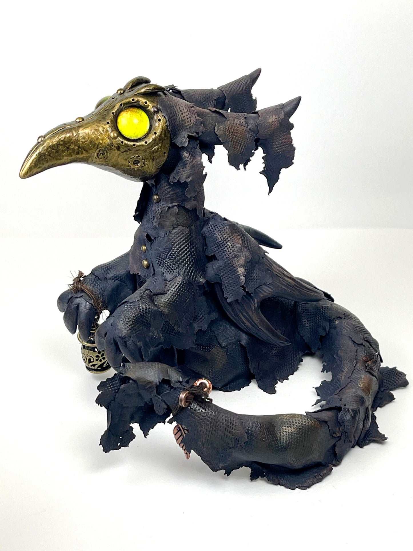 Steampunk Dragon Plague Doctor sculpture ooak