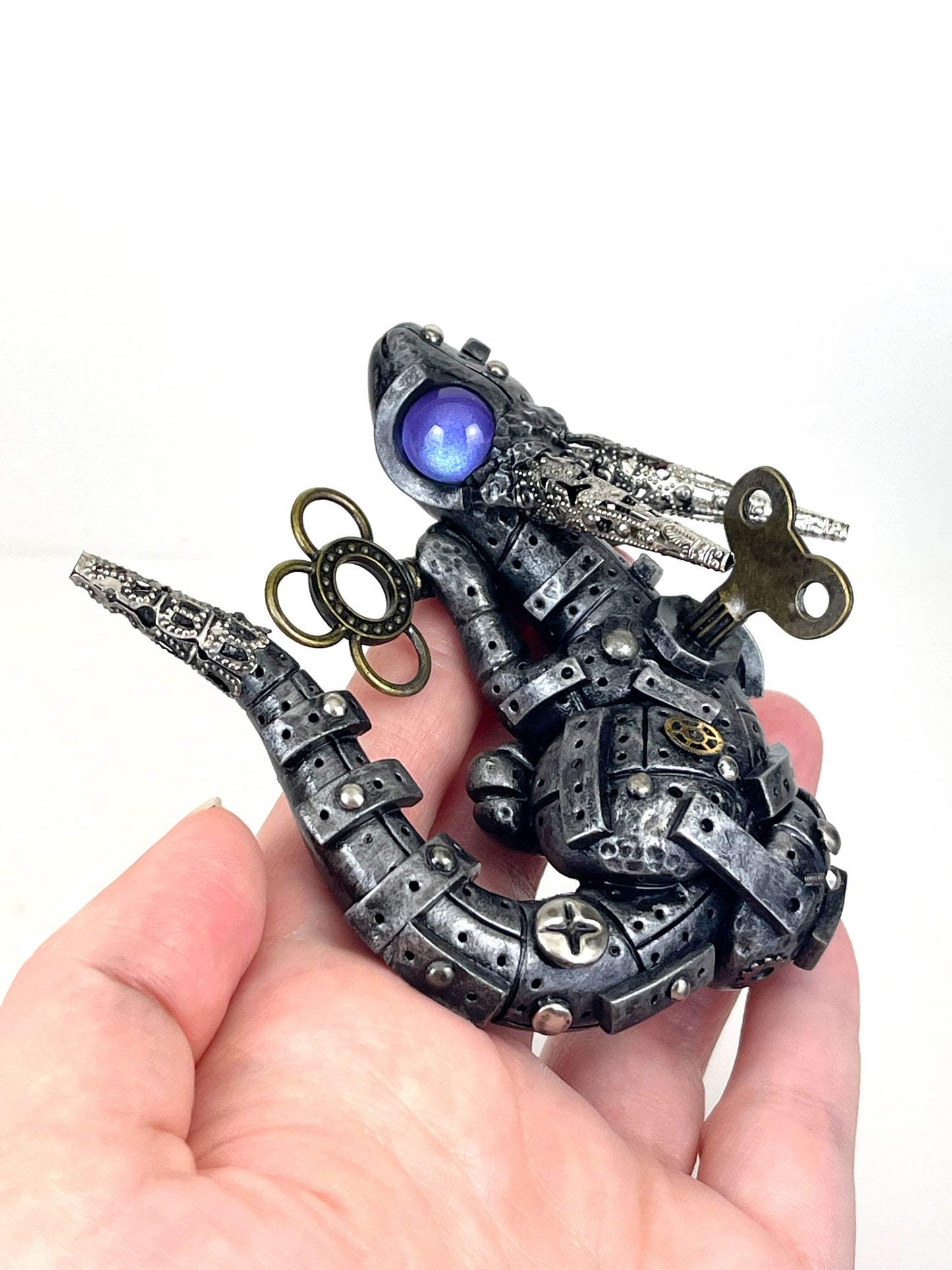 Handmade Steampunk dragon with key sculpture one of a kind ooak